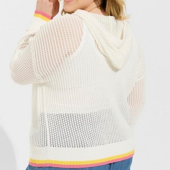 New Torrid White Stripe Pointelle Open Knit Boxy‎ Hoodie Sweater Size 2X - Picture 6 of 9